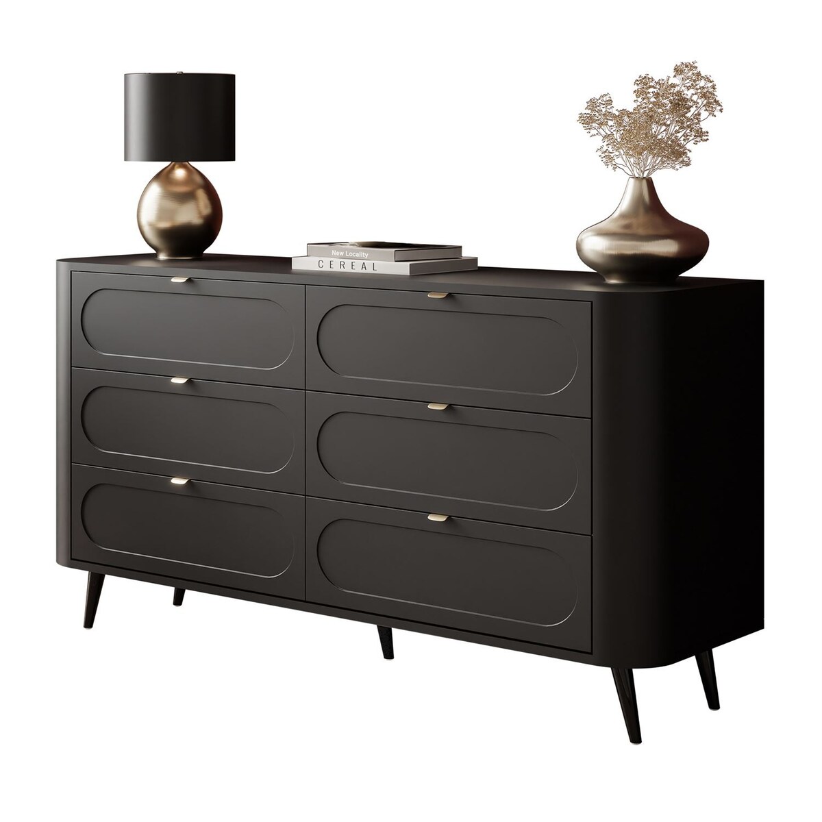Komoda SHADOW II 6S z szufladami, nóżki skośne czarne