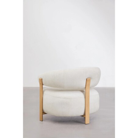 Fotel z tkaniny szenilowej Jolie, jasne drewno, kremowo-beżowy