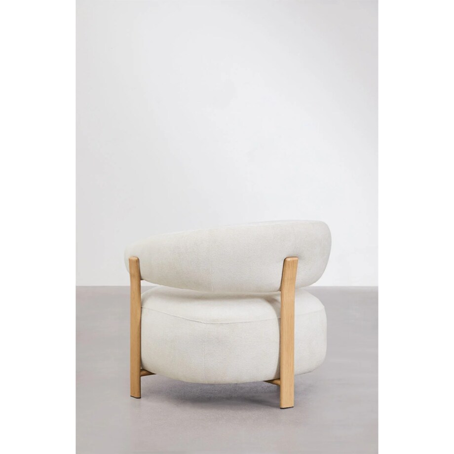 Fotel z tkaniny szenilowej Jolie, jasne drewno, kremowo-beżowy