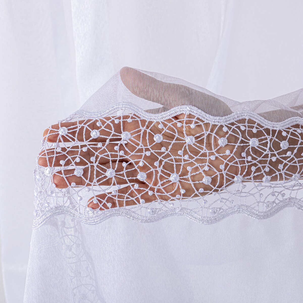 Firana na taśmie wave 300x245 biały ze wzorem