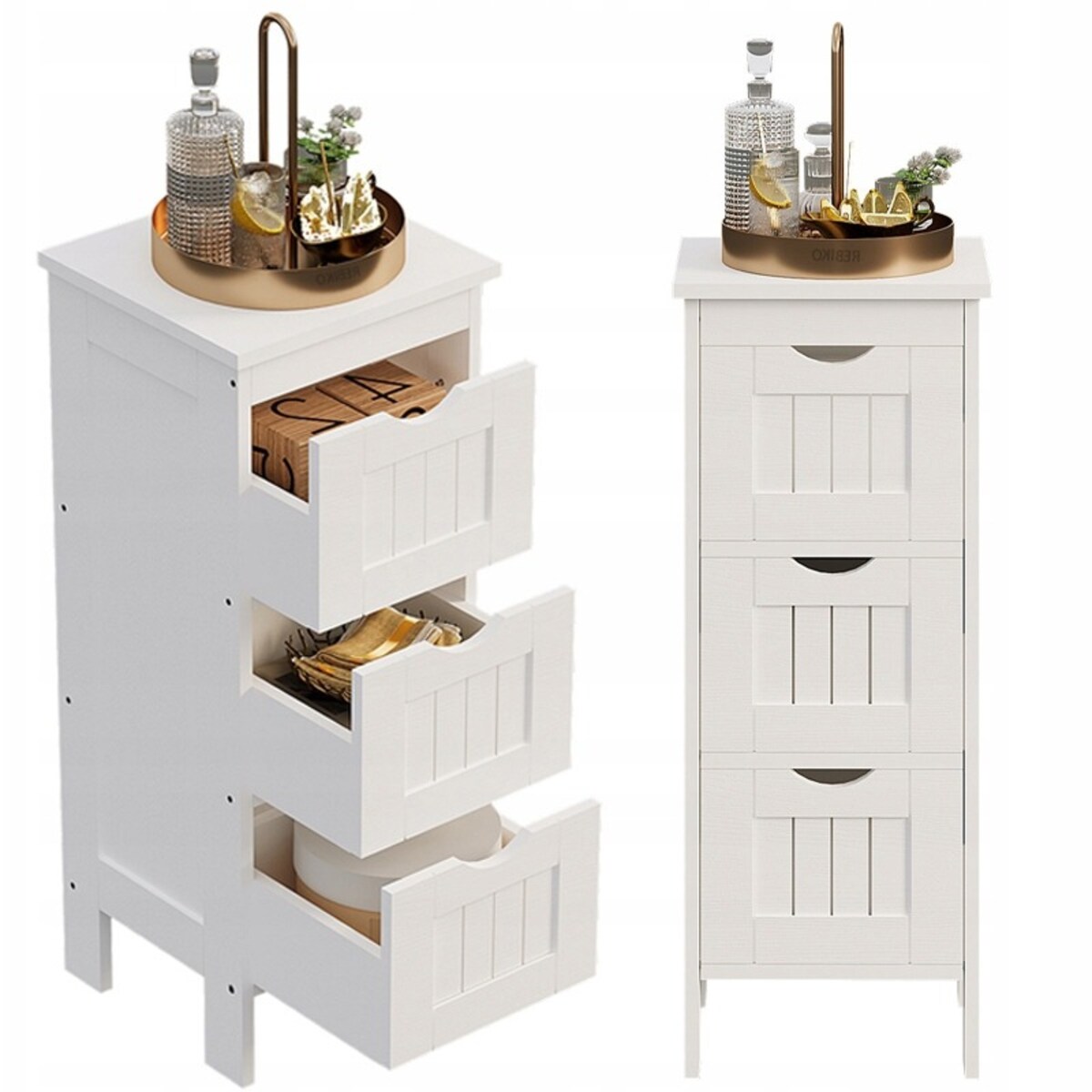 Regał łazienkowy wąska komoda z szufladami biała łazienki na ręczniki loft