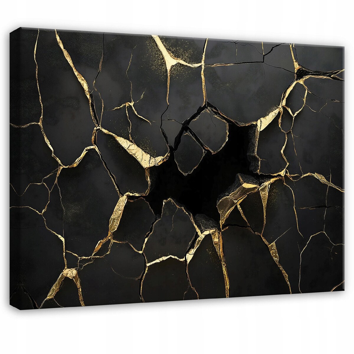 OBRAZ CZARNY ZŁOTO MARMUR GLAMOUR DO SYPIALNI SALONU NA PŁÓTNIE 100x70