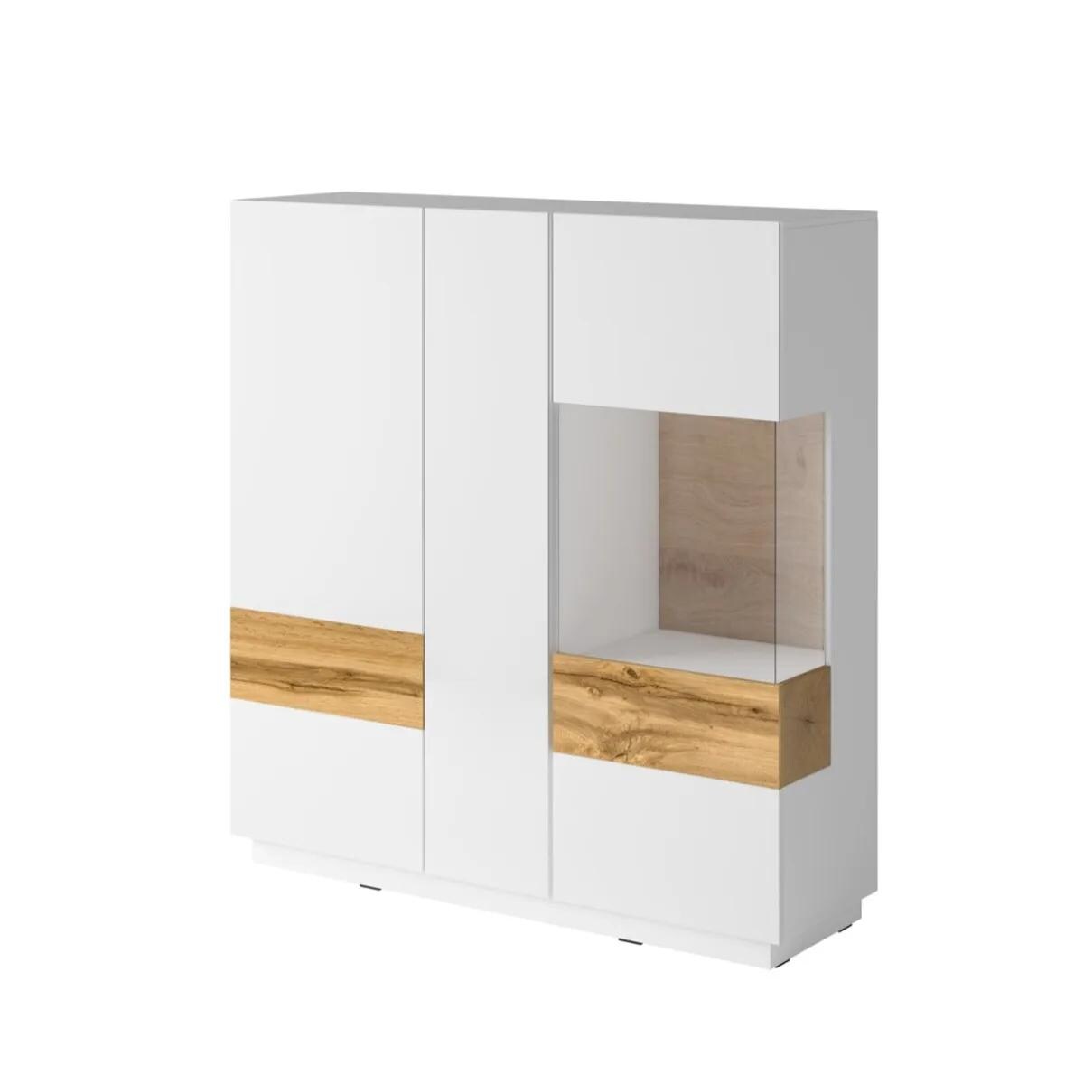 Witryna niska SILKE 3D 130cm biały połysk/dąb wotan