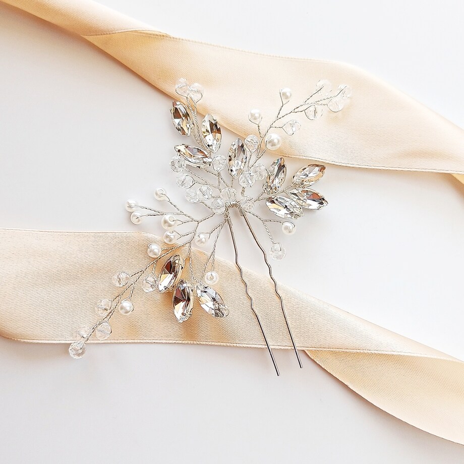 Elegancka kokówka ślubna szpilka do włosów z cyrkoniami
