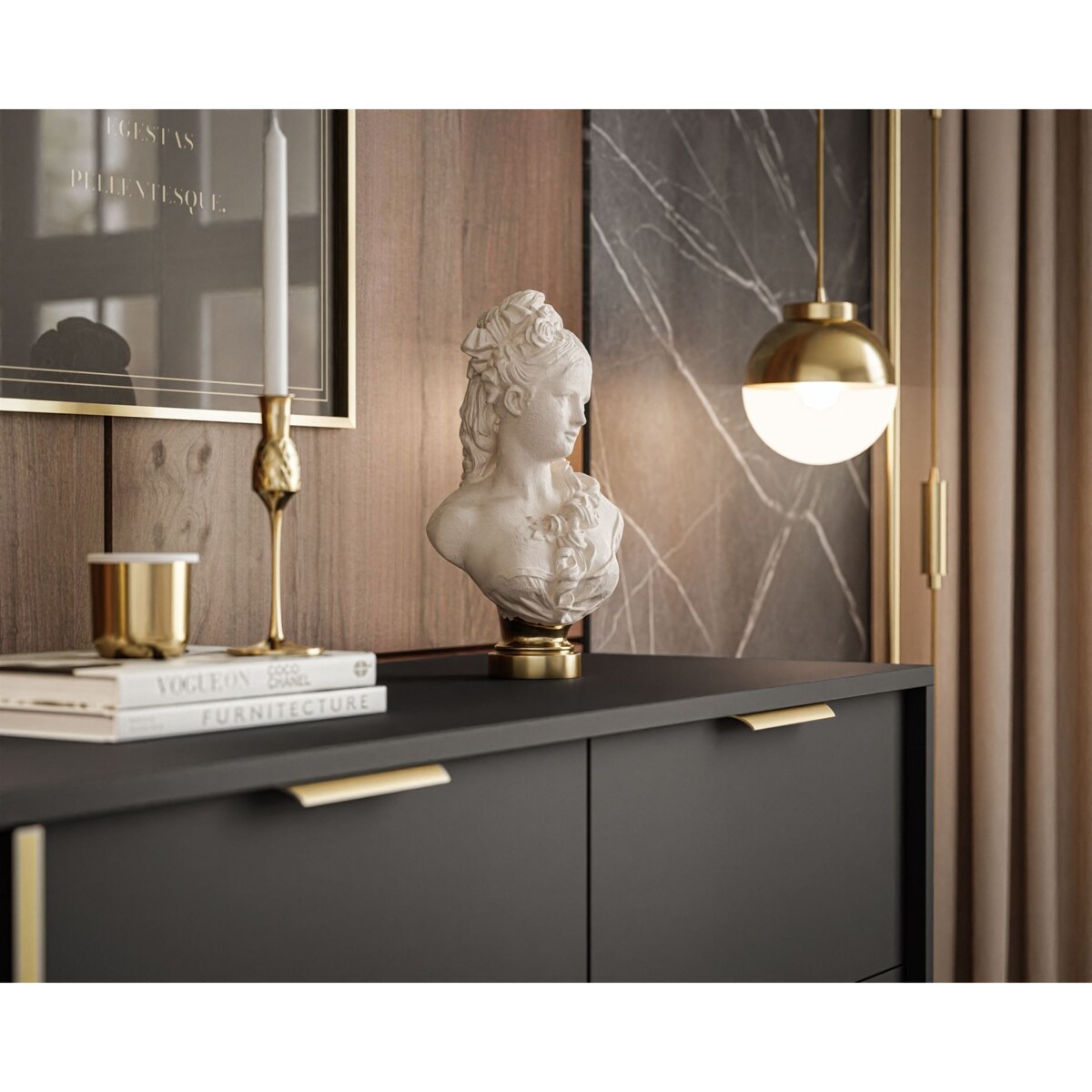 Komoda z szufladami LARETTO 153 cm 3D2S antracyt, nóżki czarne