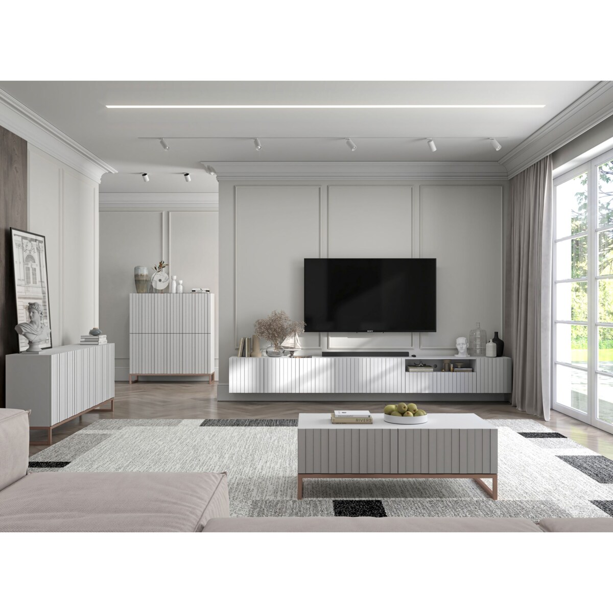 Szafka RTV wisząca Glamour Nowoczesna Komoda RTV Biały Mat 150 cm