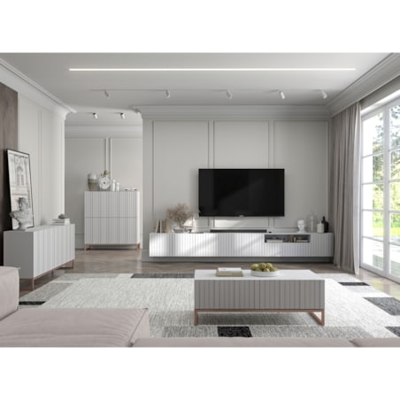 Szafka RTV wisząca Glamour Nowoczesna Komoda RTV Biały Mat 150 cm