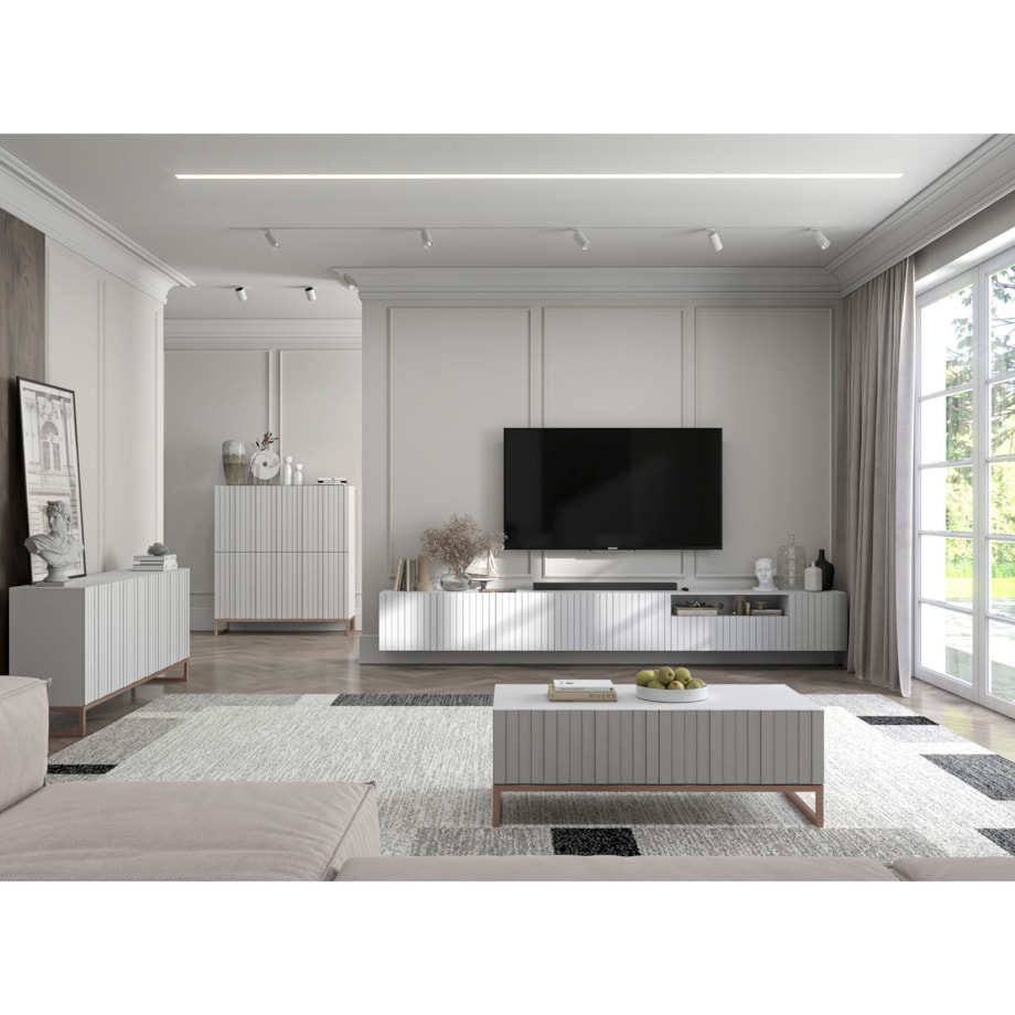 Szafka RTV wisząca Glamour Nowoczesna Komoda RTV Biały Mat 150 cm