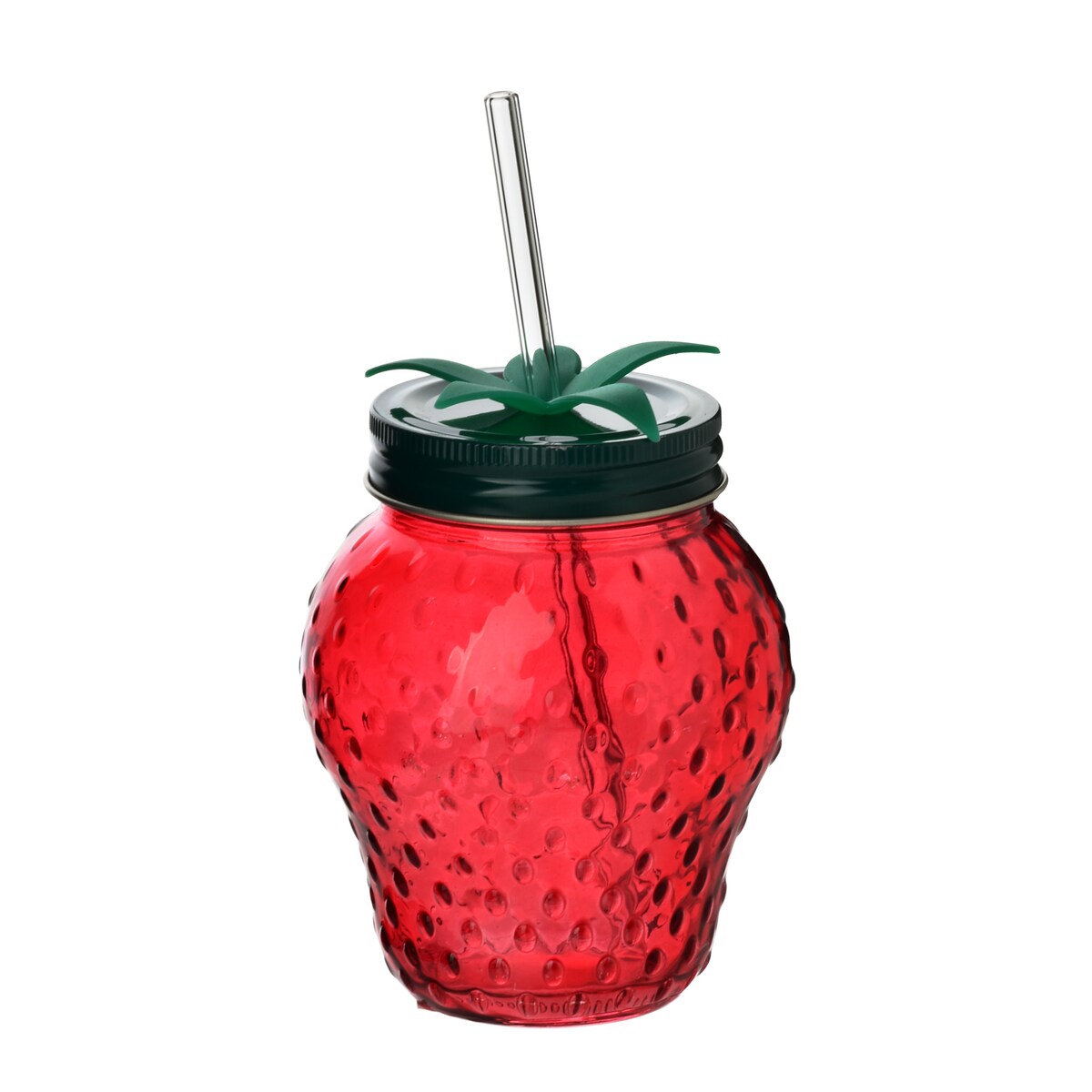 Kubek szklany ze słomką 450 ml Modern Kitchen Truskawka