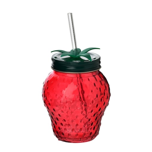 Kubek szklany ze słomką 450 ml Modern Kitchen Truskawka