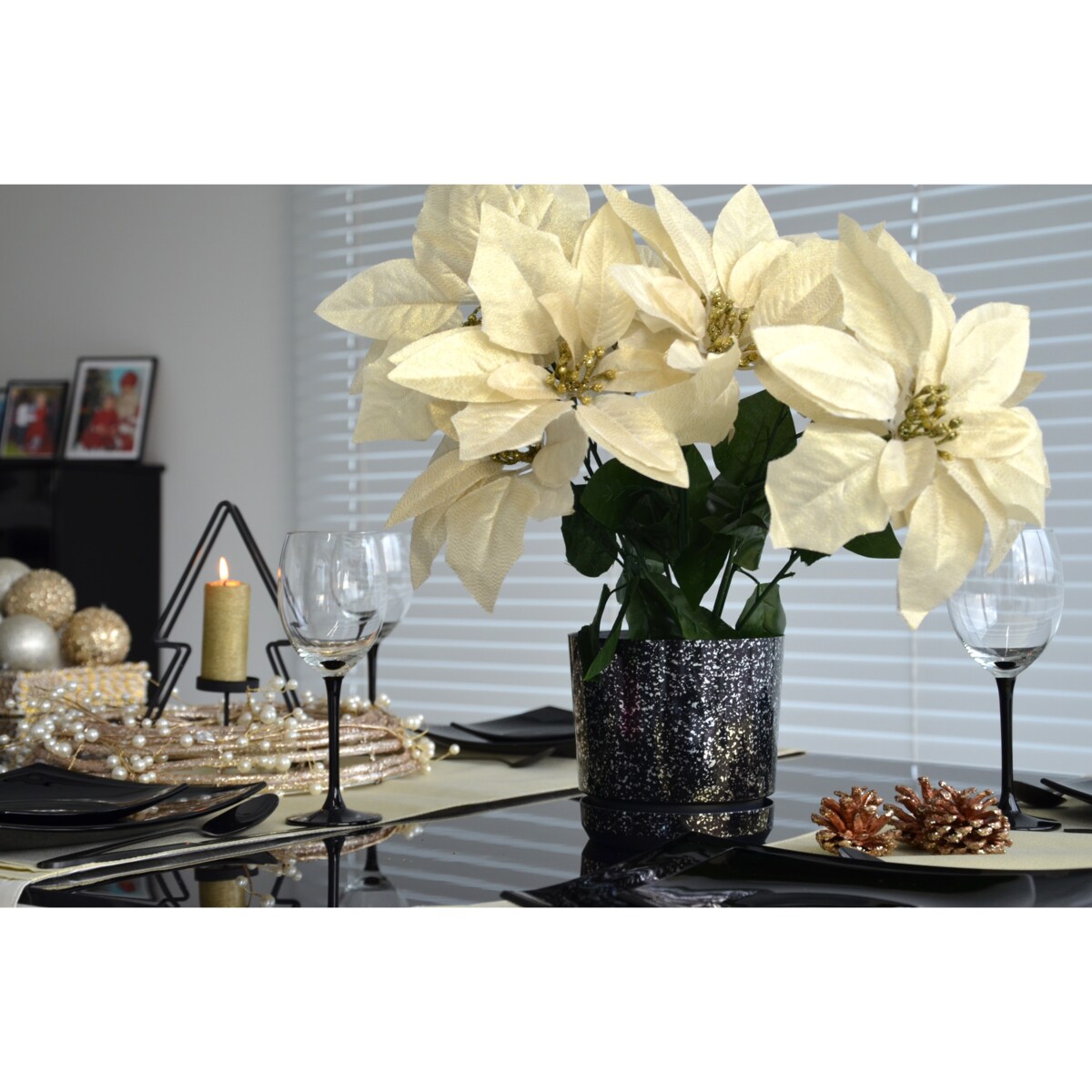 21 cm wzór CZARNY MARMUR Doniczka z podstawką piękne lustrzane drobinki srebrne elementy elegancka