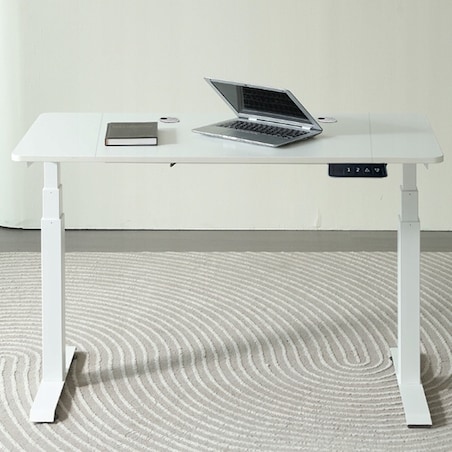 Biurko elektryczne podnoszone białe 140 cm regulowane nowoczesne 72-118 cm