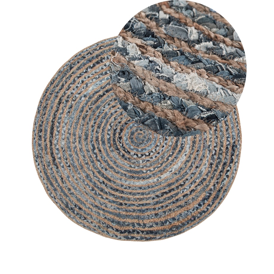 Dywan okrągły z juty ø 120 cm niebiesko-beżowy MASLAK