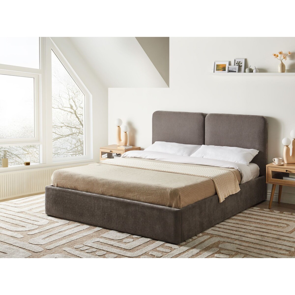 Łóżko z pojemnikiem ARBOIS 160 x 200 cm Beżowoszary