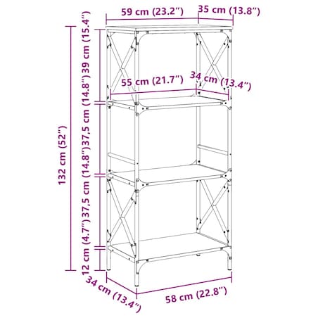 vidaXL 4-poziomowy regał na książki, czarny, 59x35x132 cm