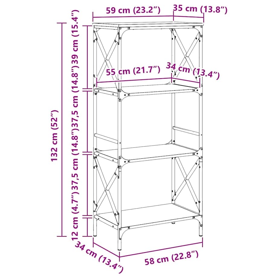 vidaXL 4-poziomowy regał na książki, czarny, 59x35x132 cm