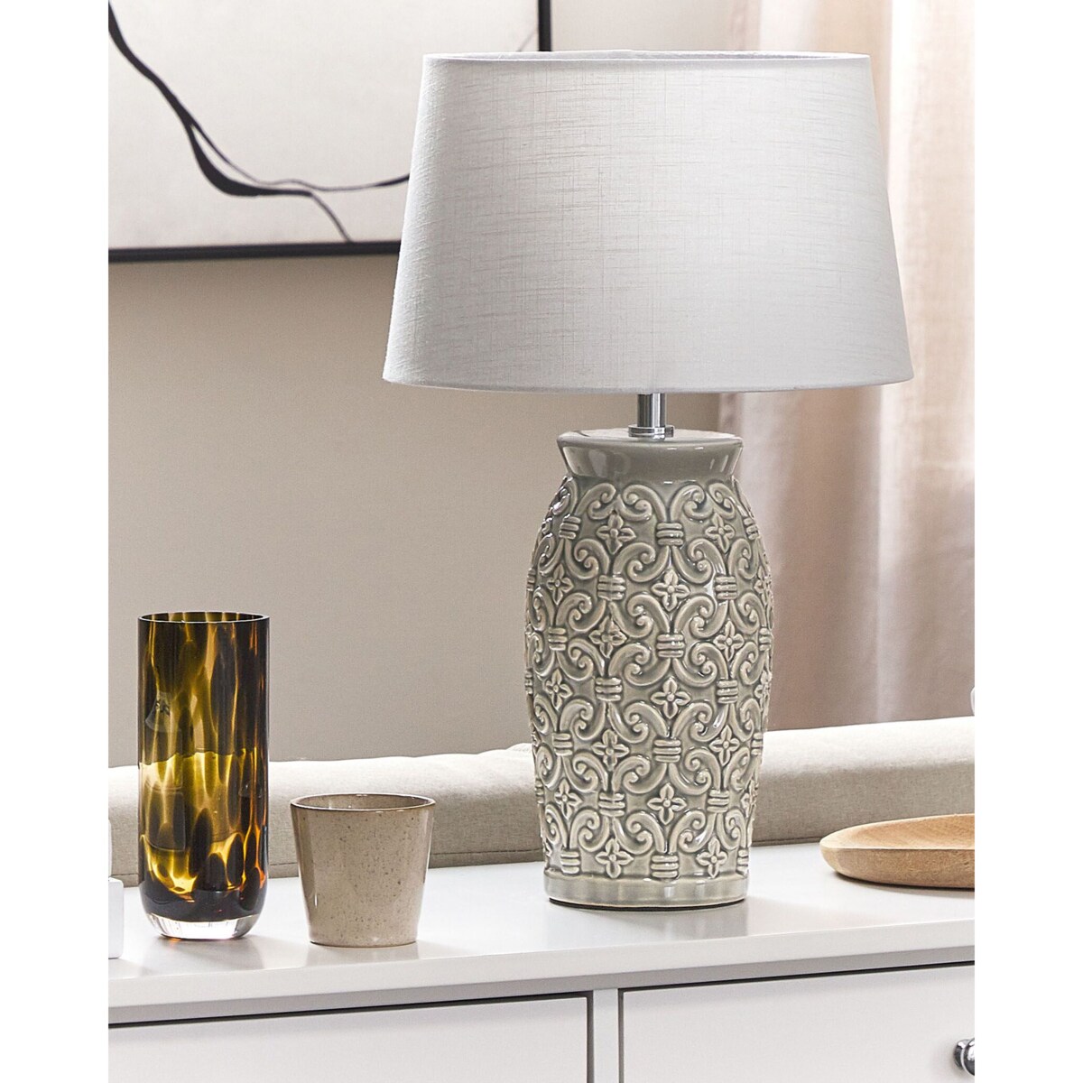 Lampa stołowa ceramiczna szara KHOPER