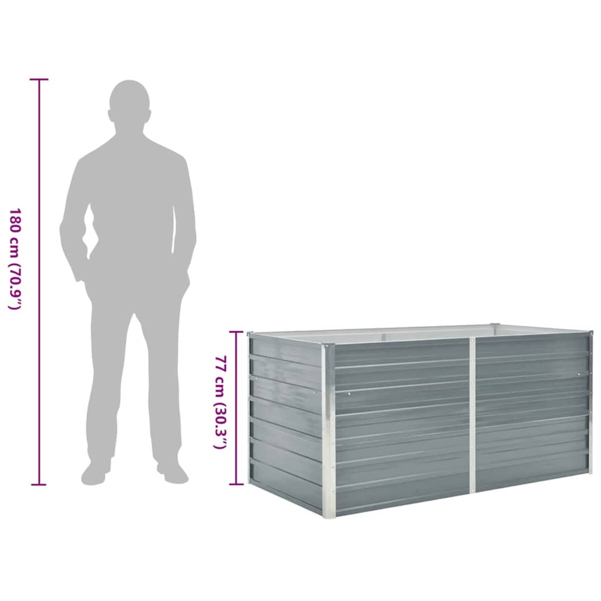 vidaXL Donica ogrodowa, 160 x 80 x 77 cm, stal galwanizowana, szara