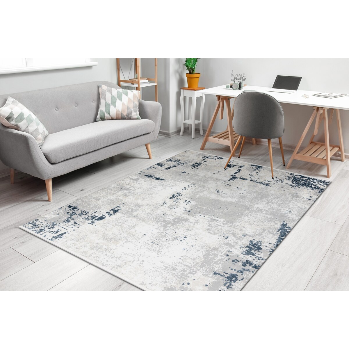 Dywan DUKE 51378 krem / niebieski - Beton, 80x150 cm