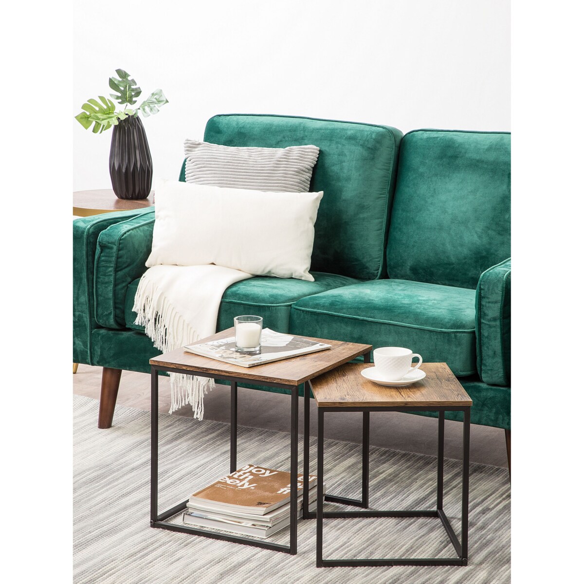 Zestaw 2 stolików ciemne drewno DENNY