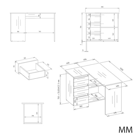 Biurko narożne Nicea lewe białe 120x48,5x75 cm 1 szt.