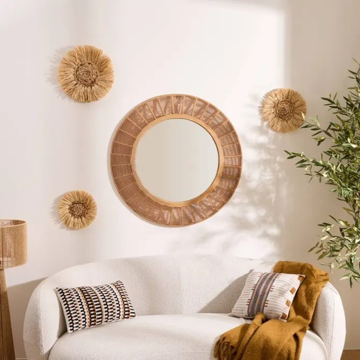 Lustro ścienne, okrągłe, bambus, 91 cm, Zelie