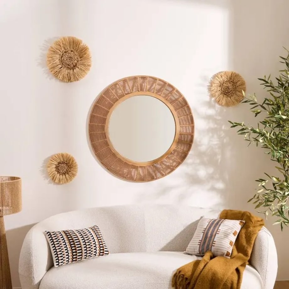 Lustro ścienne, okrągłe, bambus, 91 cm, Zelie