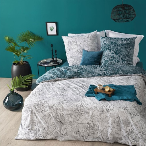 Pościel bawełniana dwuosobowa z motywem roślinnym, 240 x 260 cm
