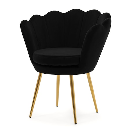 Czarne krzesło welurowe muszla na złotych nogach do toaletki jadalni salonu