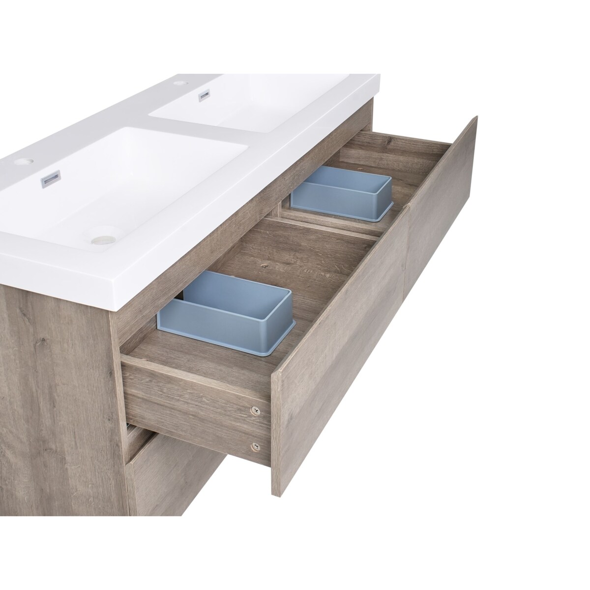 Szafka łazienkowa wisząca z podwójną umywalką VIEDMA 120 cm 52 cm Beżowoszary