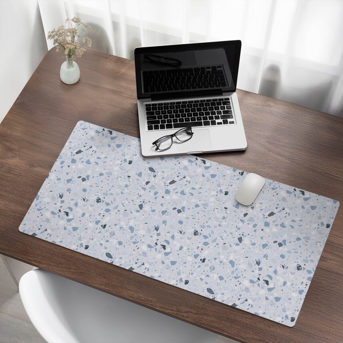 Niebieska mata na biurko Mozaika terrazzo, 100x50 cm