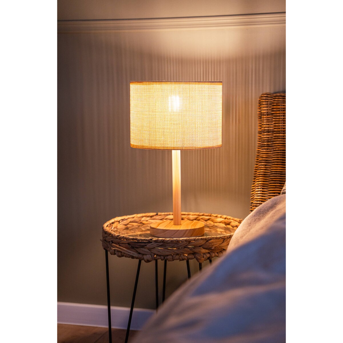 Lampa stołowa DELLA, drewniana podstawa, 42 cm