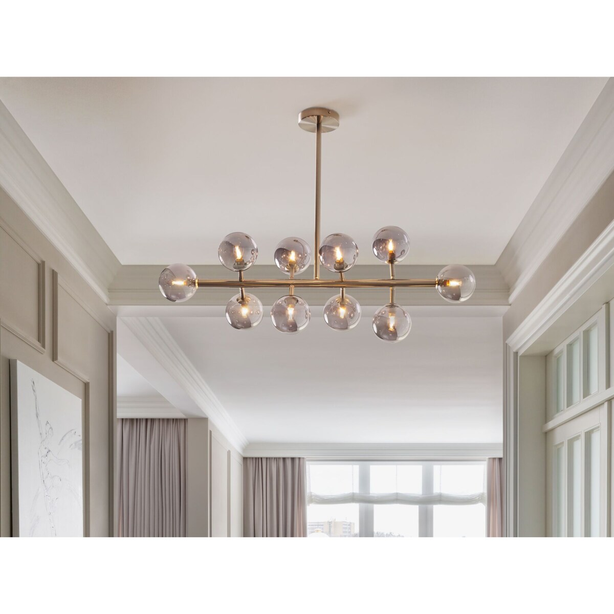 Lampa wisząca 10-punktowa metalowa srebrna RAMIS