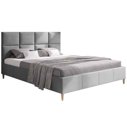 Łóżko tapicerowane 140x200 LUXO 1 na wysokich, drewnianych nóżkach- szare