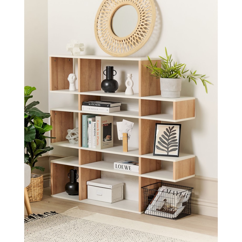 Regał 5 półek jasne drewno z białym AMARILO