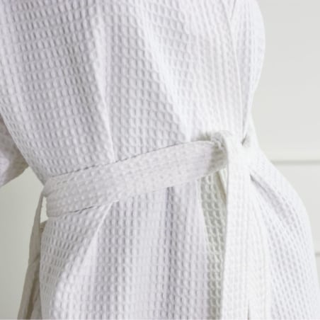 Bawełniany Szlafrok Kimono Gofer Wafel Uniseks Biały XXL