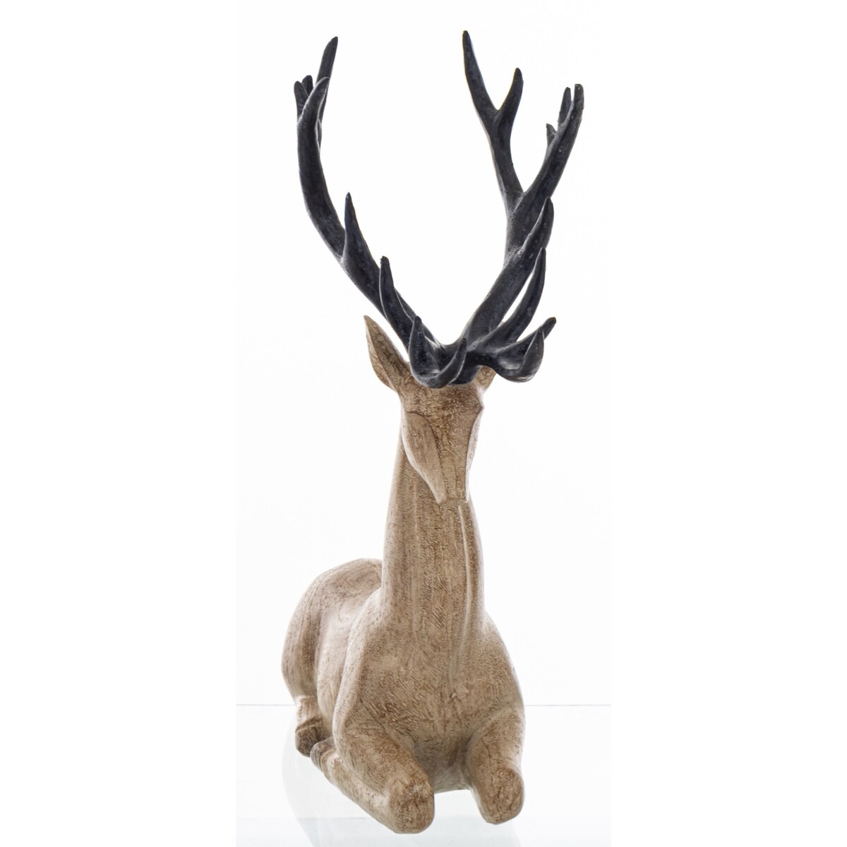 Figurka - leżący renifer 33,5x29x12,5 cm brązowy z czarnym porożem