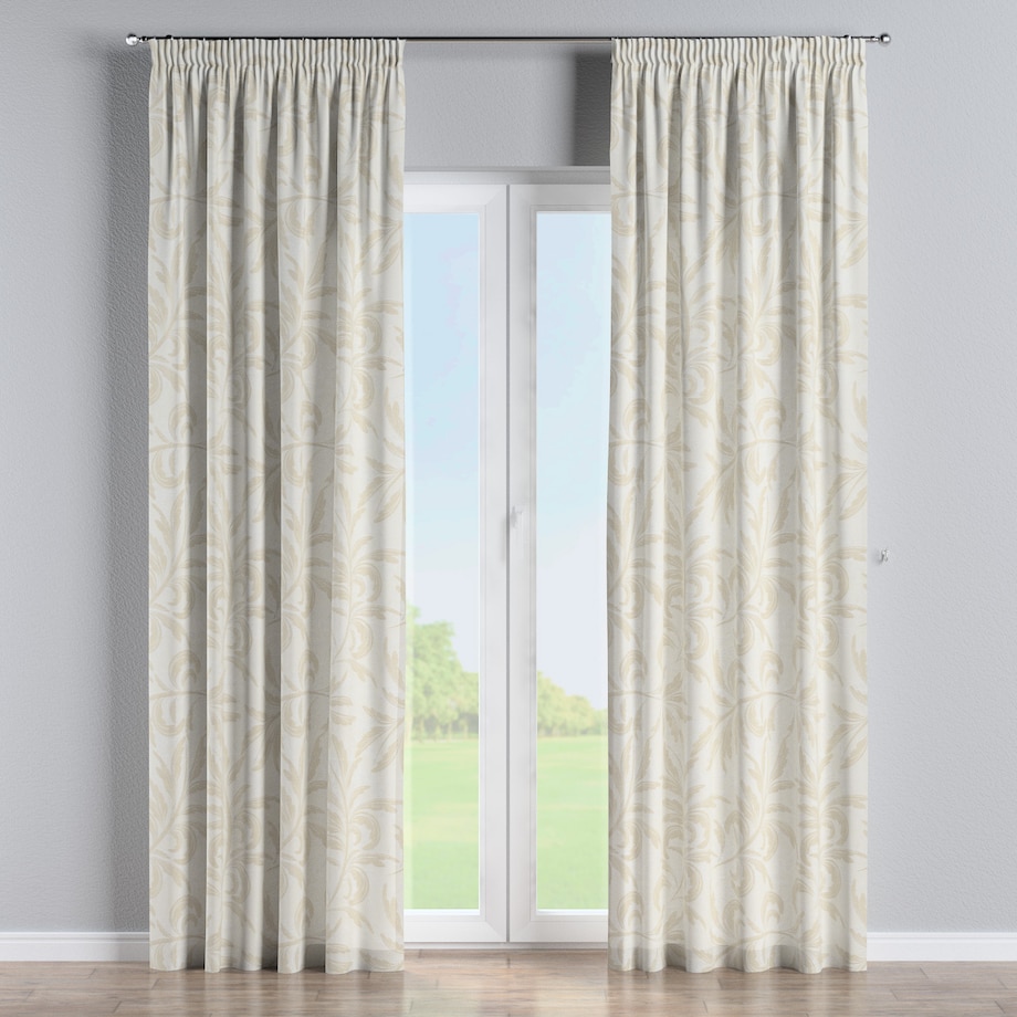 Zasłona na taśmie marszczącej 1 szt. 130x260 szaro-beżowe liście akantu