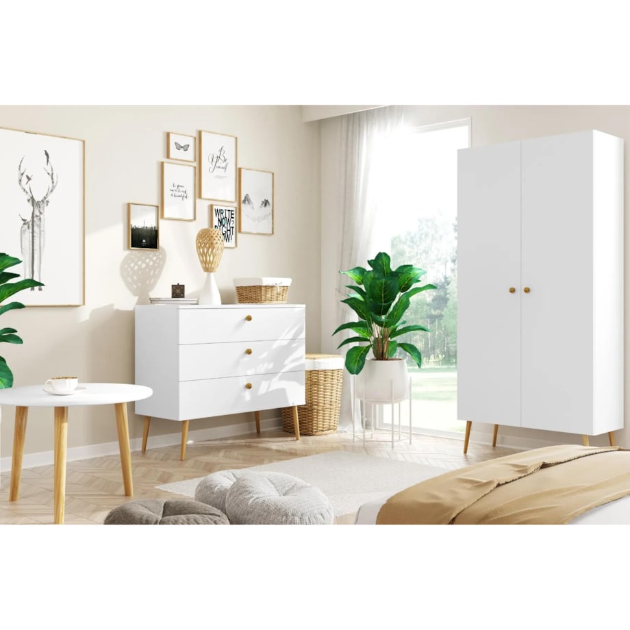 Komoda LEBEL 2 z szufladami 100cm biała mat