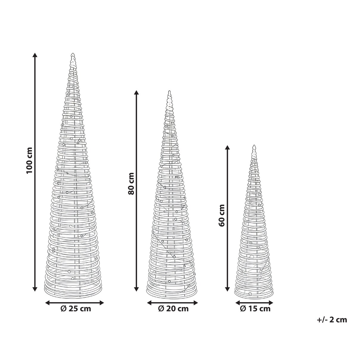 Zestaw 3 dekoracji świątecznych LED TUELSO Choinka 60/80/100 cm Złoty