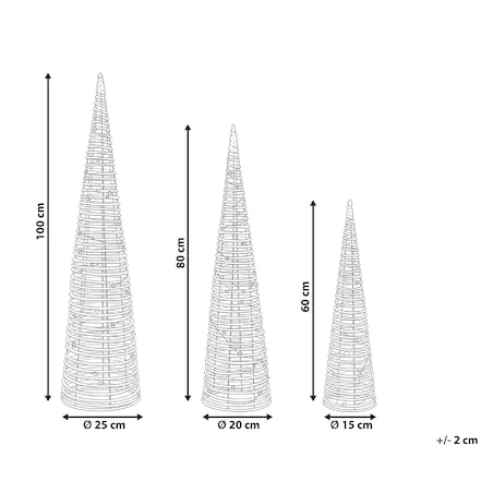 Zestaw 3 dekoracji świątecznych LED TUELSO Choinka 60/80/100 cm Złoty