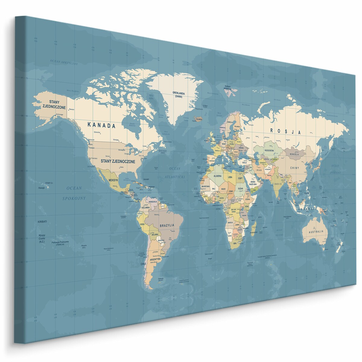 Obraz Mapa Świata Po Polsku 100x70cm