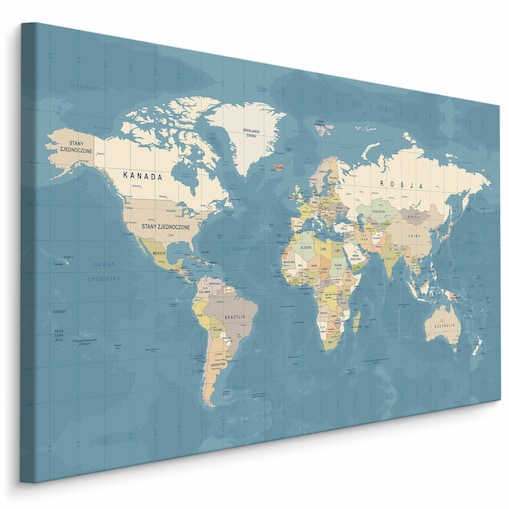 Obraz Mapa Świata Po Polsku 100x70cm