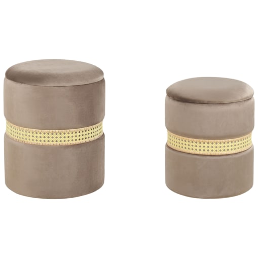 Zestaw 2 welurowych pufów ze schowkiem szarobeżowy MEDFORD