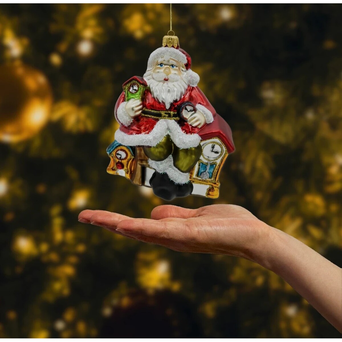 Bombka choinkowa: Święty Mikołaj z zegarami