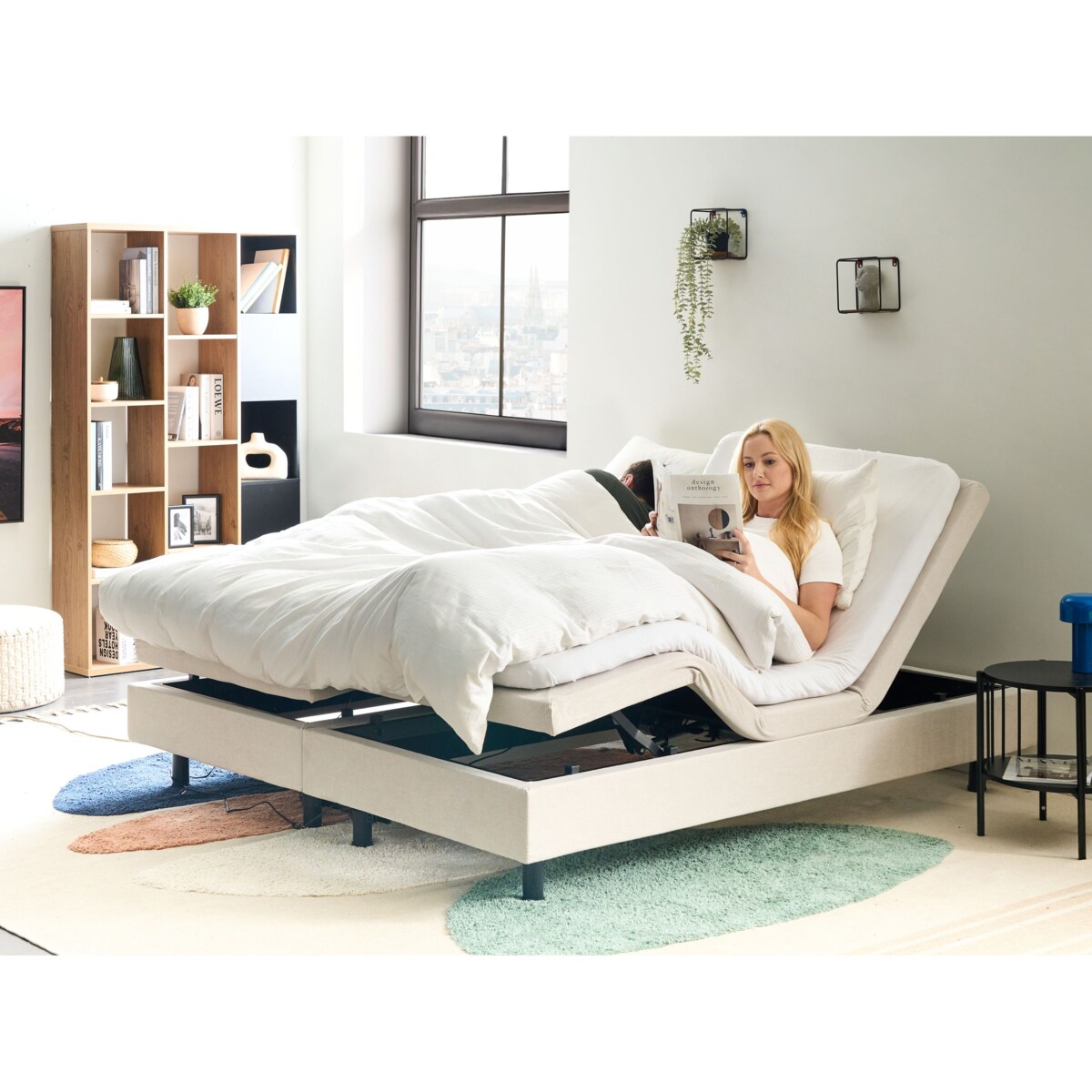 Łóżko regulowane bez zagłówka DUKE II 180 x 200 cm Jasnobeżowy