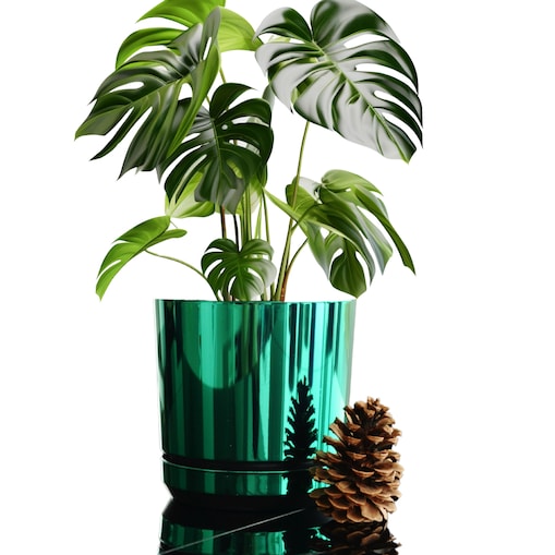 16 cm wzór ZIELONY BŁYSZCZĄCY Doniczka z podstawką nowoczesna glamour wysoki połysk metaliczny idealna do monstera orchidea