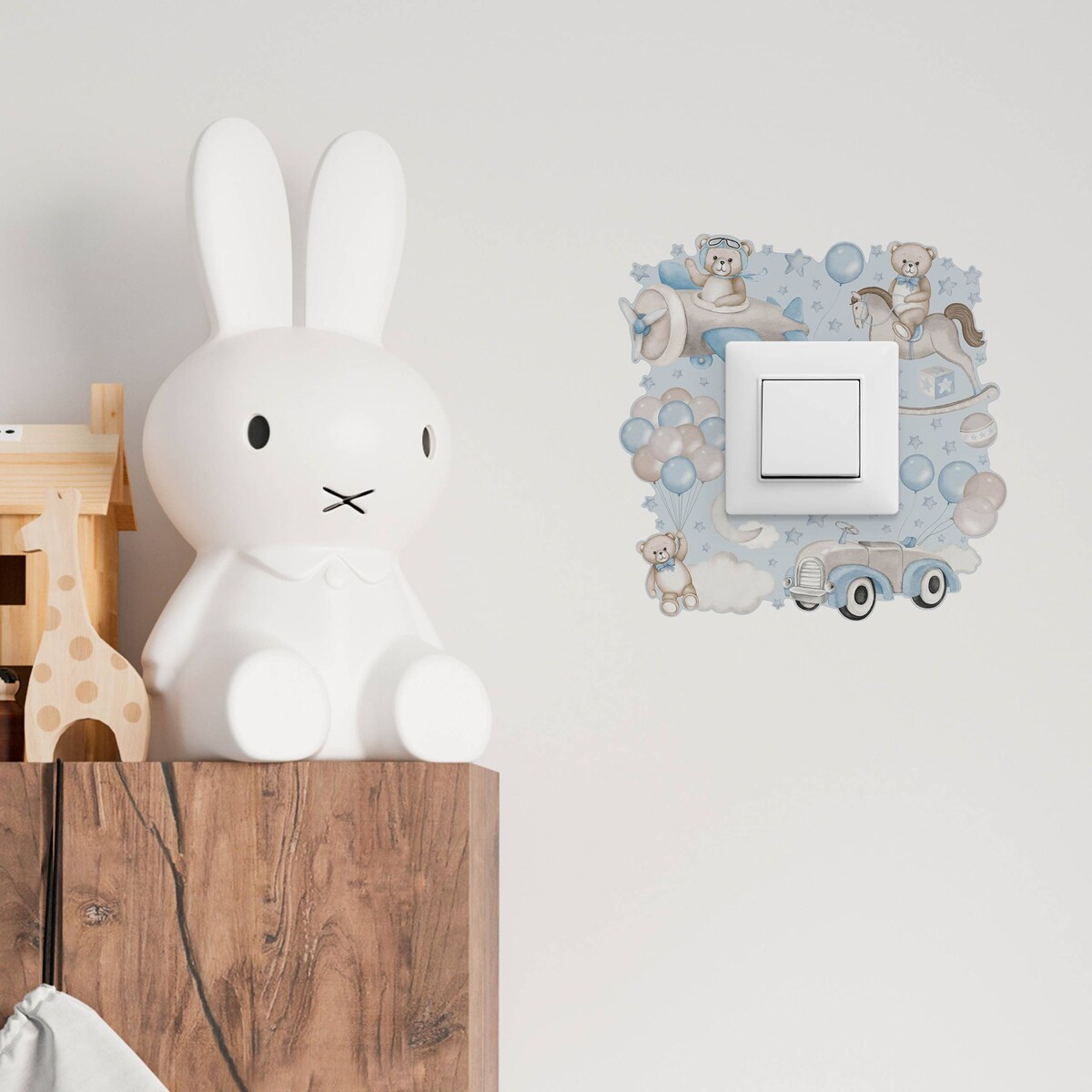 Naklejka Pod Kontakt Dla Dzieci Misie Samochody Balony Gwiazdy Styl Retro 20x20cm