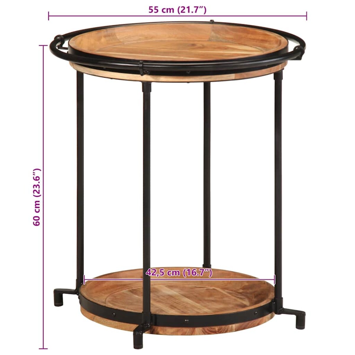 vidaXL Stolik pomocniczy Ø55x60 cm Drewno lite Akacja