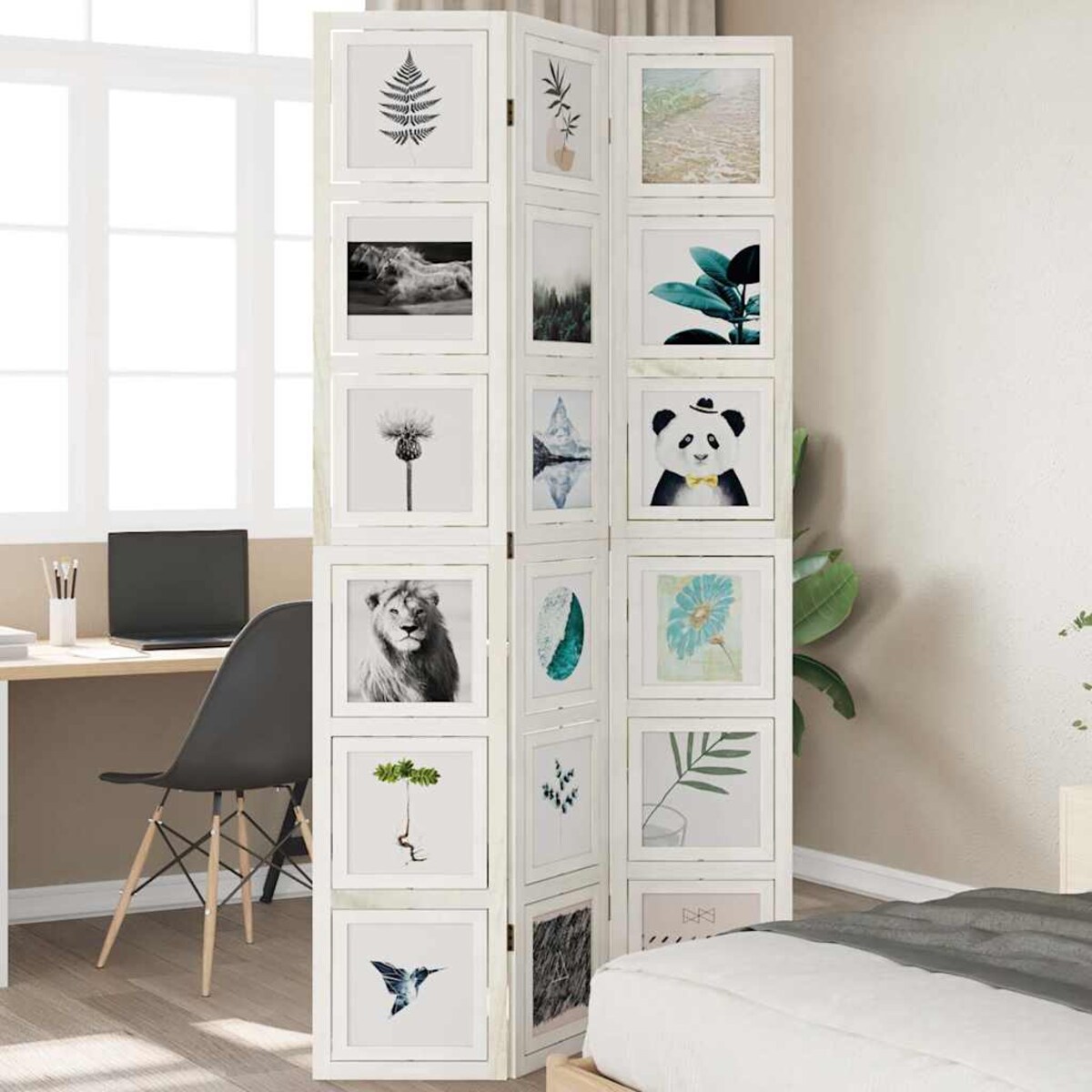 vidaXL Parawan pokojowy, 3-panelowy, biały, lite drewno paulowni